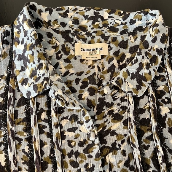 #22 ZADIG & VOLTAIRE Raspail Leo Crinkle Dress Blue Leopard Lace Trim, Sz S - Picture 8 of 12